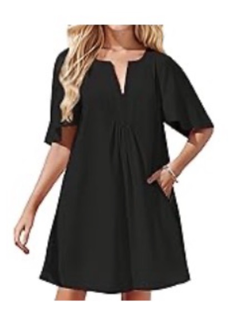 Black Short Sleeve V-Neck Mini Dress XL